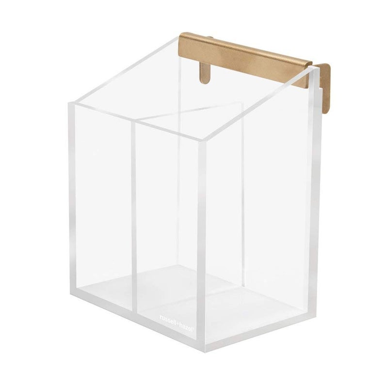 russell+hazel Acrylic Wall Pencil Bloc, Clear with Gold-Tone Hardware, 4.175â€ x 3.5â€ x 5.125â€ - Image 1